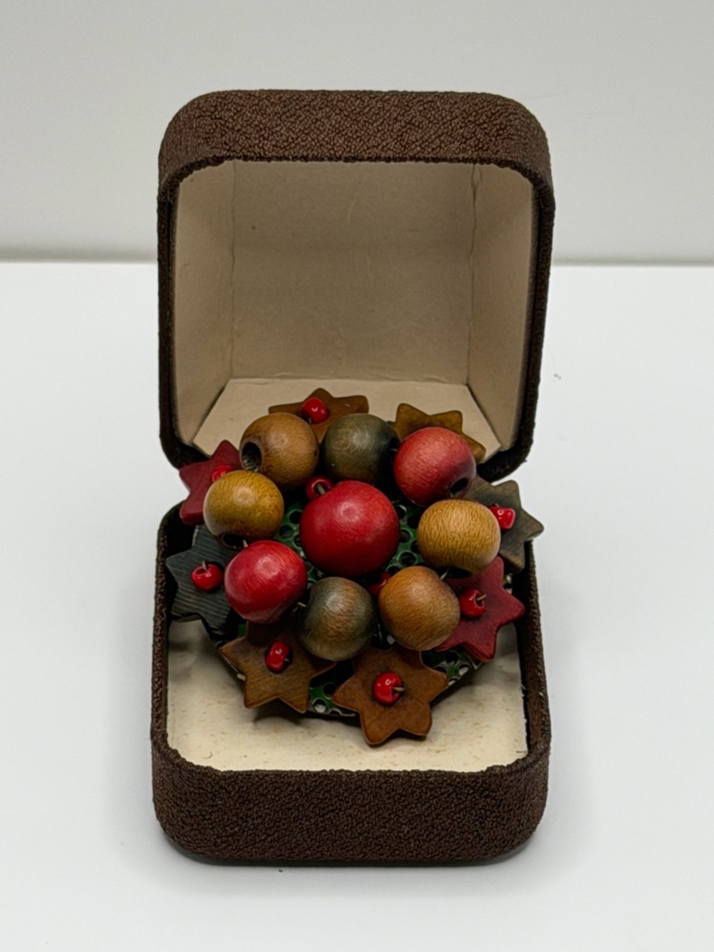 Antique 30s Czech Art Deco Wooden Beaded Brooch